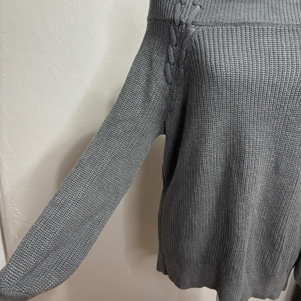 NY & Co Soho Jeans Sweater Gray Off Shoulder Cable Knit Boho Minimalist Casual M - Picture 5 of 10
